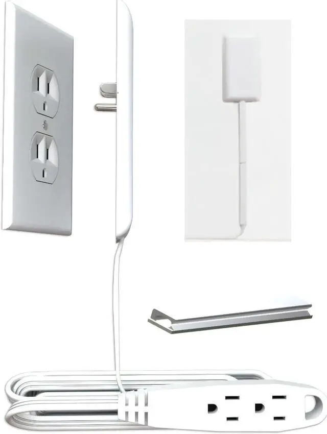 Alt view image 7 of 7 - Sleek Socket 9-C-OVSZ-W Ultra-Thin Child Proofing Electrical Outlet Cover Wall Plate with 3 Outlet Power Strip and Cord Cover Kit, 9-Foot