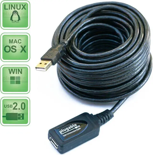 Alt view image 3 of 7 - Plugable 5 Meter (16 Foot) USB 2.0 Active Extension Cable Type A Male to A Female