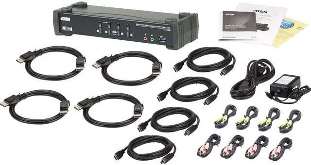 Alt view image 9 of 14 - Aten 4-Port USB 3.0 4K DisplayPort MST KVMP Switch (Cables Included)