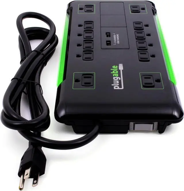Alt view image 14 of 19 - Plugable Surge Protector Power Strip - 12-Outlet, 2-Port USB, 6ft (1.8m)