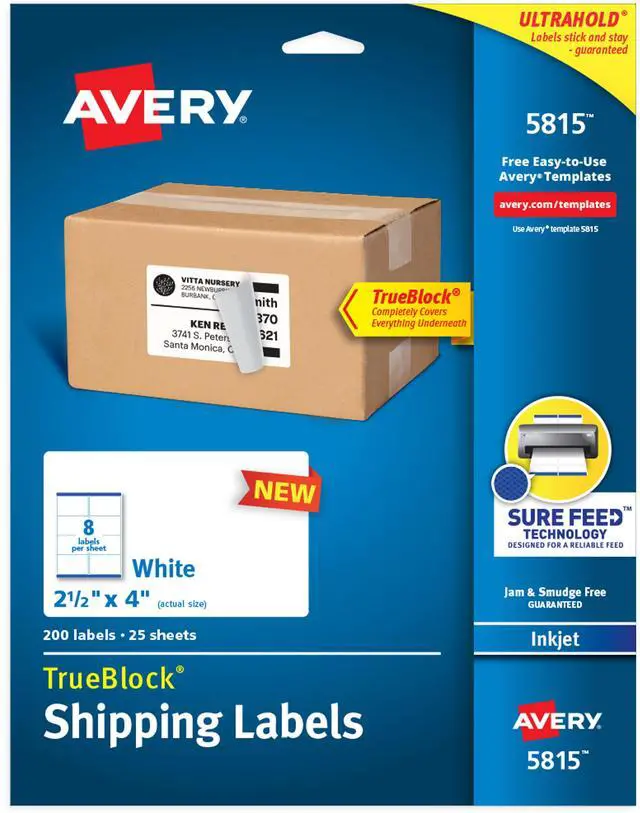 Alt view image 2 of 8 - Avery Printable Blank Shipping Labels, 2.5" x 4", White, 200 Labels, Inkjet Printer, Permanent Adhesive (5815)