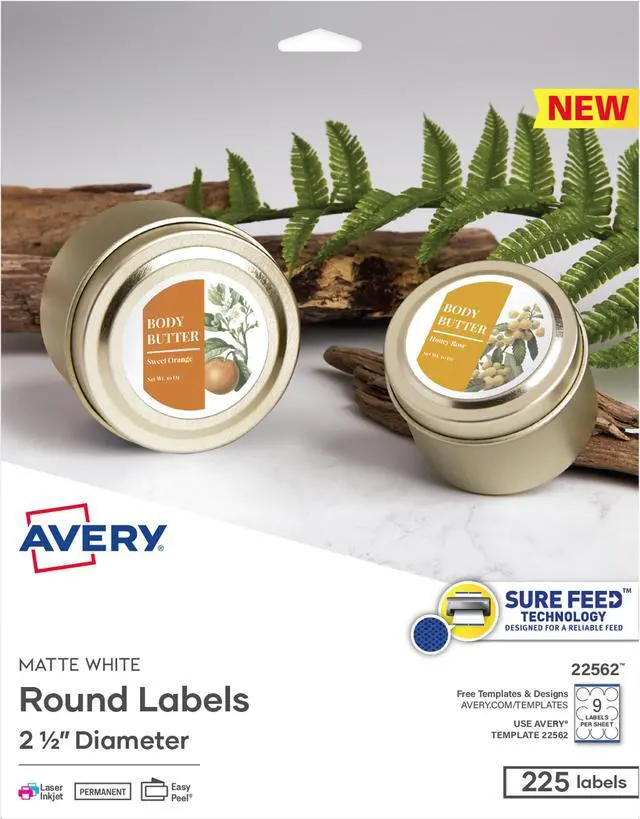 Alt view image 7 of 8 - Avery Printable Round Labels, 2.5" Diameter, Matte White, 225 Customizable Labels (22562)