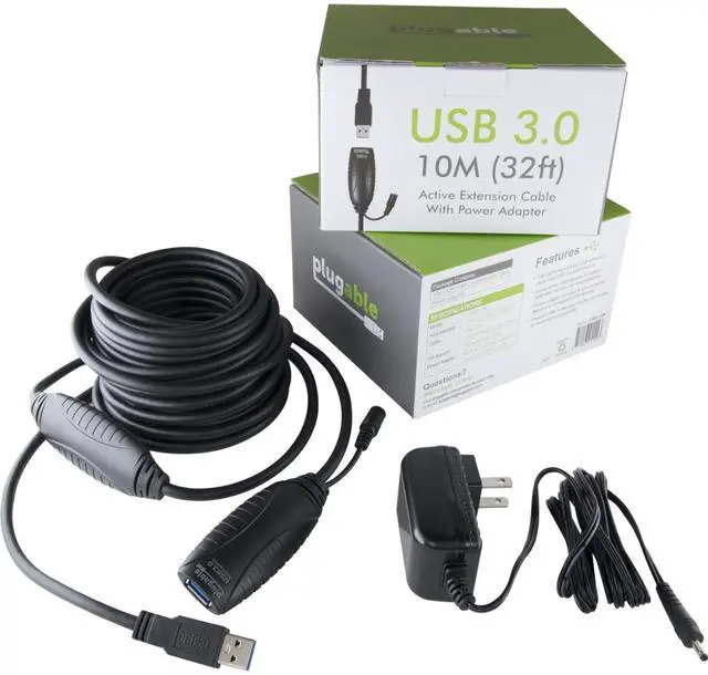 Alt view image 7 of 15 - Plugable 10 Meter (32 Foot) USB 3.0 Active Extension Cable with AC Power Adapter and Back-Voltage Protection