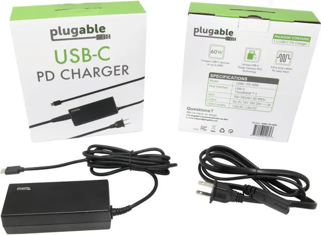 Alt view image 5 of 14 - Plugable USB-C Chromebook Charger Replacement, 60W Type C Charger for Laptops, Compatible with USB-C Google Chromebooks including Samsung, HP, Dell, Lenovo, Acer, Asus