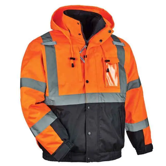 Alt view image 2 of 3 - Ergodyne 25584 GloWear 8381 Class 3 Hi-Vis 4-in-1 Quilted Bomber Jacket - Orange - Large