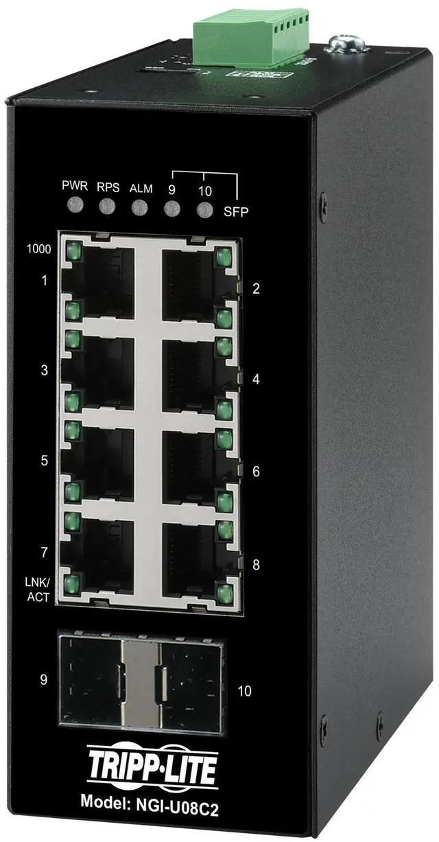 Alt view image 2 of 20 - Tripp Lite Ethernet Switch Unmanaged 8Port Industrial DIN Mount NGIU08C2