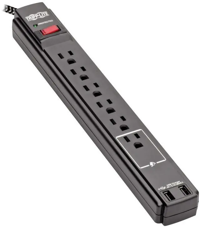 Alt view image 3 of 11 - Safe-IT Surge Protector 6-Outlet 2 USB Ports Antimicrobial 10ft Cord