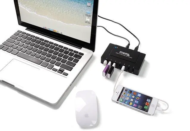 Alt view image 8 of 10 - 7 Port USB Hub - Plugable USB Hub for Multiple Devices and USB 2.0 Data Transfer with a 60W Power Adapter - Driverless