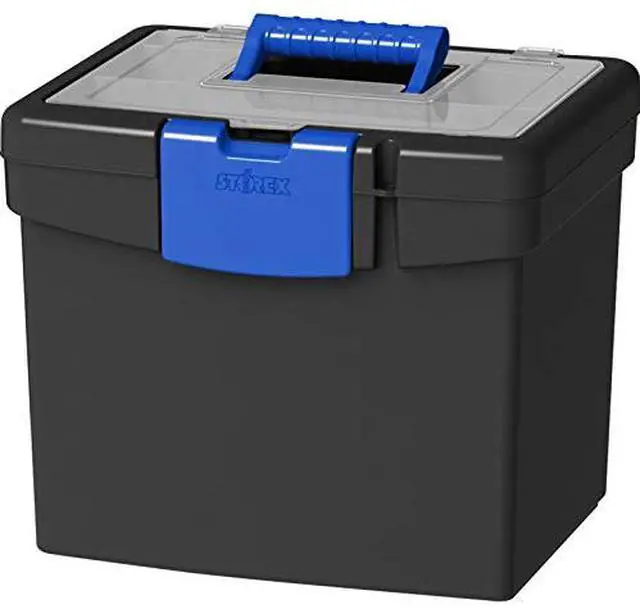 Alt view image 2 of 9 - Storex Portable File Box, with XL Storage Lid, Black/Blue