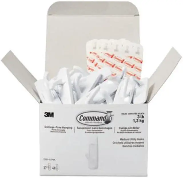 Alt view image 6 of 20 - 3M Utility Hooks Damage-free 3 lb Cap Medium 37/BX White 17001S37NA