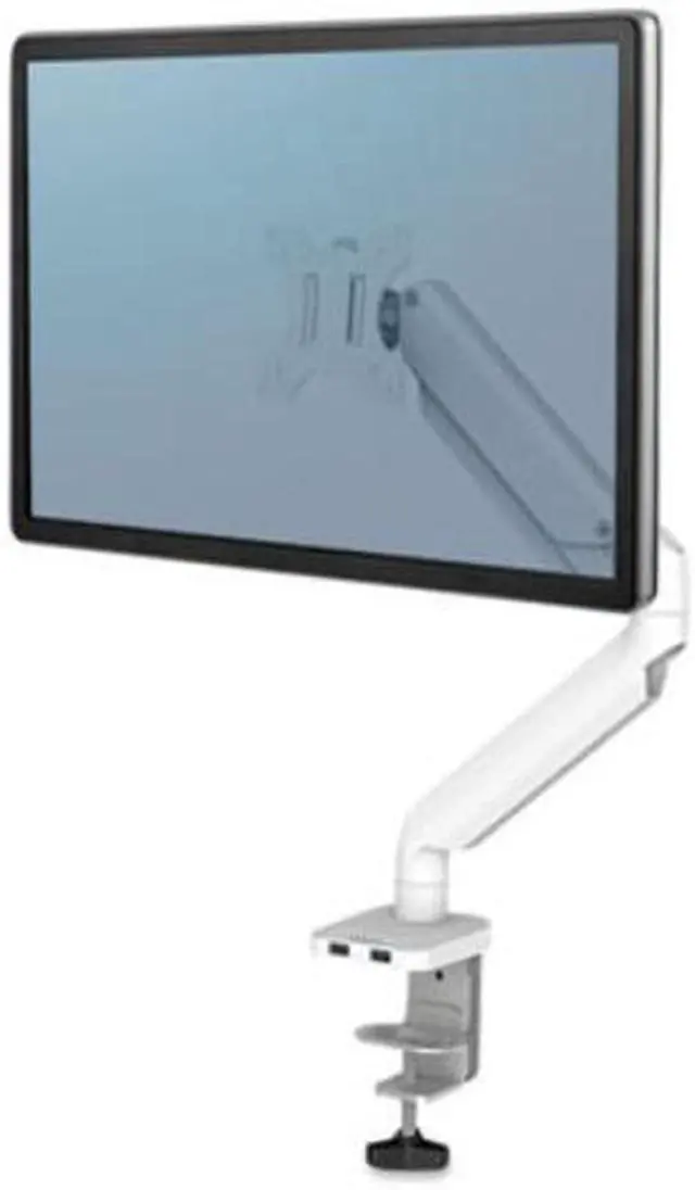 Alt view image 2 of 20 - Platinum Series Single Monitor Arm For 27" Monitors 360 deg Rotation 45 deg Tilt 180 deg Pan White Supports 20 lb 8056201