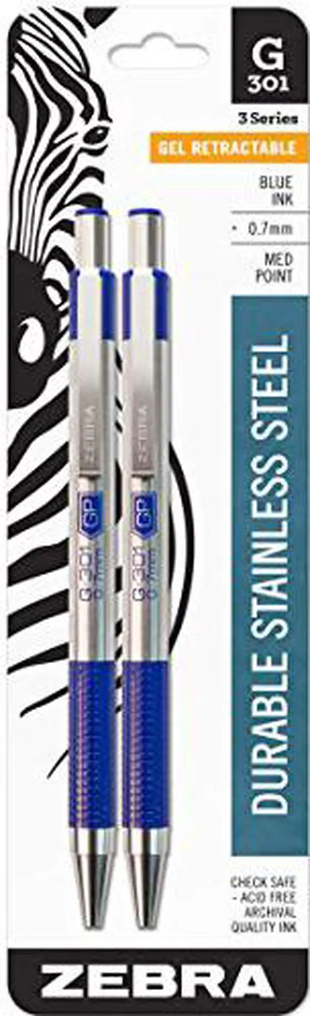 Alt view image 3 of 12 - Zebra Pen Retractable Gel Pen, Medium 0.7 mm, Blue PK2, 41322