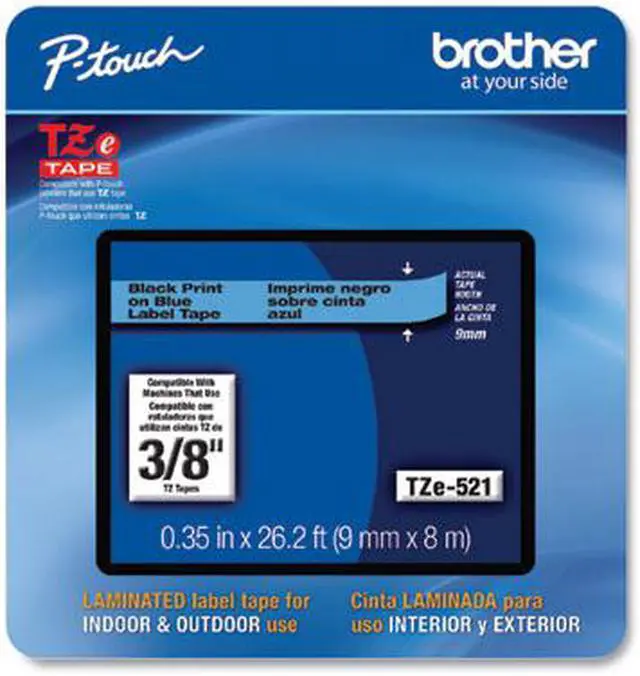Alt view image 3 of 13 - Brother P-touch TZe-521CS Laminated Label Maker Tape 3/8" x 26-2/10' Black on Blue (TZe-521CS) TZE521CS