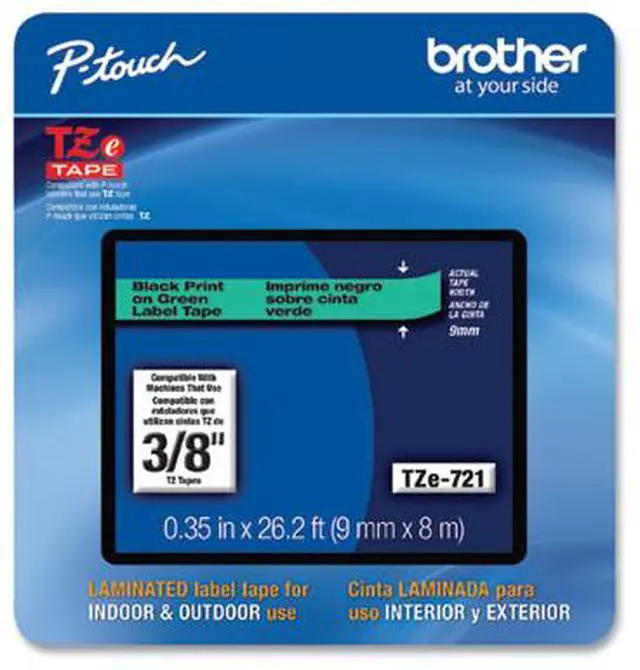 Alt view image 3 of 19 - Brother P-touch TZe-721CS Laminated Label Maker Tape 3/8" x 26-2/10' Black on Green (TZe-721CS) TZE721CS