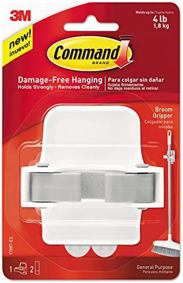 Alt view image 3 of 8 - Broom Gripper, 3.12w x 2.43d x 3.34h, White/Gray, 1 Gripper & 2 Strips/Pack MMM17007ES