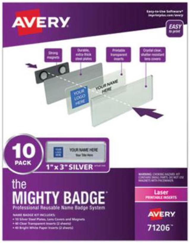 Alt view image 10 of 15 - The Mighty Badge, 1x3 Silver, 10 Reusable Name Tags 80 Laser Inserts
