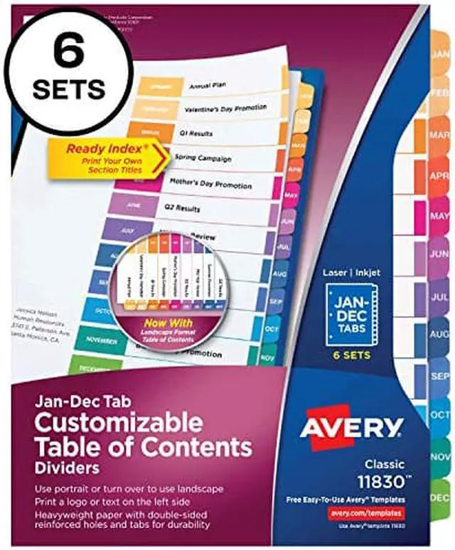 Alt view image 13 of 19 - Avery Ready Index 12 Tab Dividers, Customizable TOC, 6 Sets (11830)