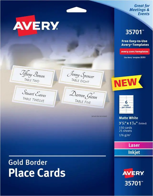 Alt view image 11 of 15 - Avery Place Cards With Gold Border 1-7/16" x 3-3/4", 65 lbs. 150 Cards