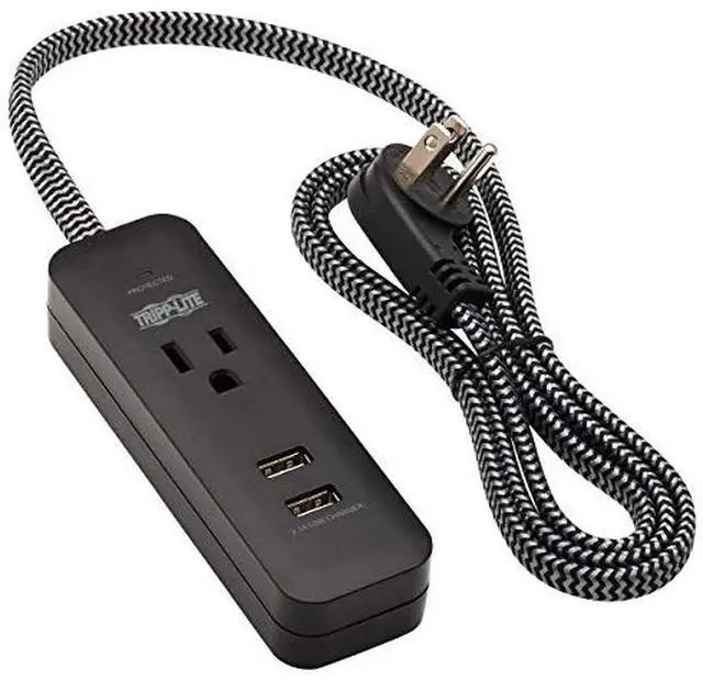 Alt view image 9 of 15 - Tripp Lite Surge Protector Power Strip 1-Outlet 2 USB Ports 4ft Cord TLP104USB