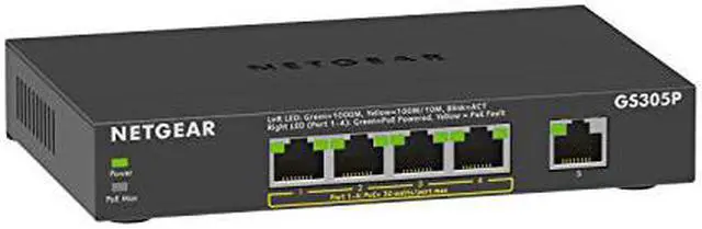 Alt view image 8 of 18 - NETGEAR 5-Port Gigabit Ethernet Unmanaged PoE Switch (GS305P v2) - with 4 x PoE+ @ 63W, Desktop or Wall Mount