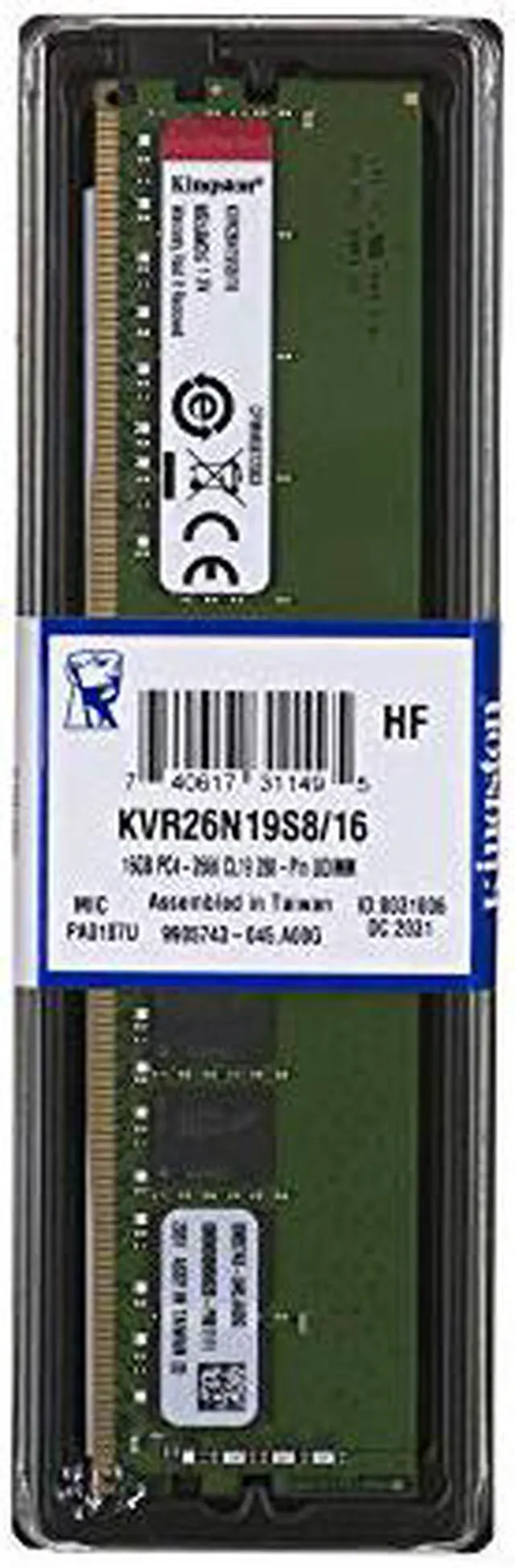 Alt view image 9 of 20 - Kingston ValueRAM 16GB DDR4 2666MHZ 288-Pin DIMM 1Rx8 CL19 1.2V Desktop Memory Module KVR26N19S8/16