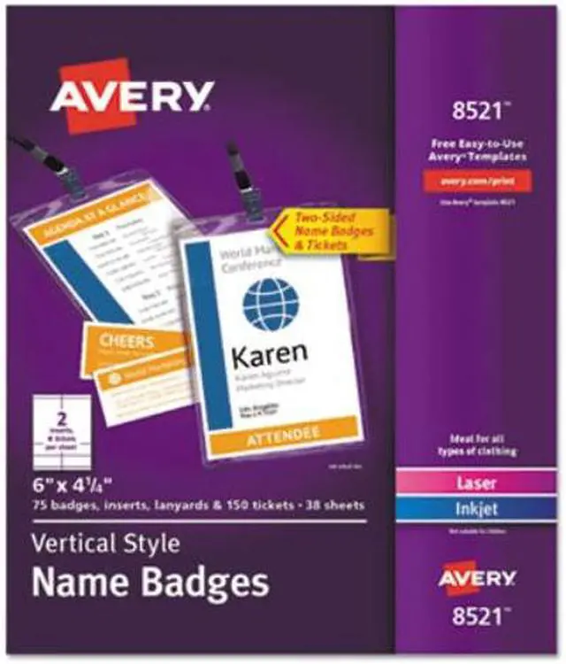Alt view image 10 of 13 - Avery Vertical Name Badges & Tickets, Durable Plastic Holders, Lanyards, 6" x 4-1/4", 75 Badges (8521)
