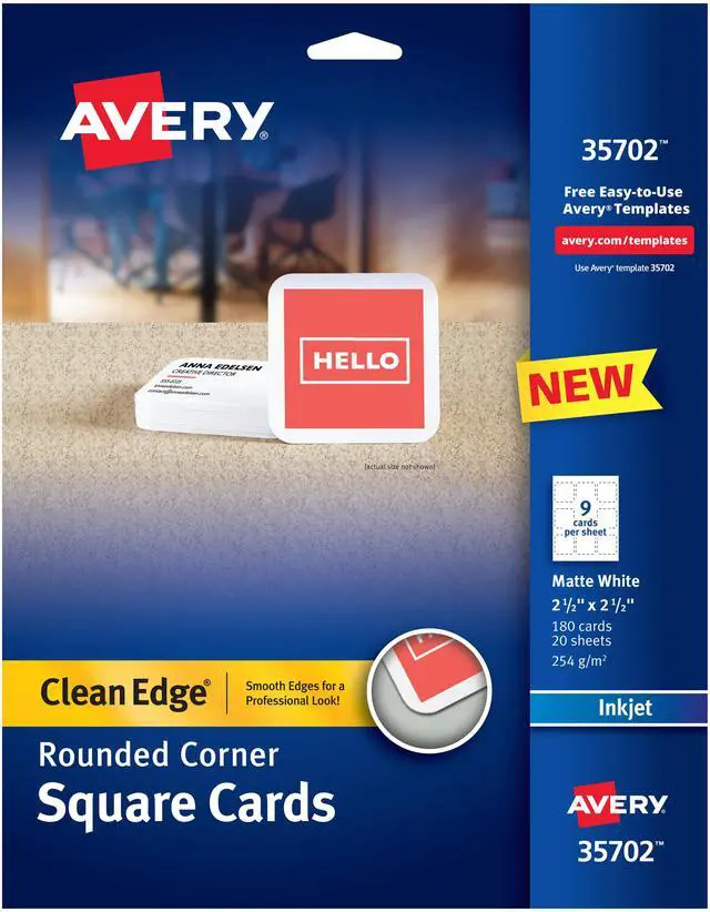 Alt view image 6 of 7 - Avery Square Cards w/Rounded Edges 2.5"x2.5", 93 lbs. 180 Inkjet Cards