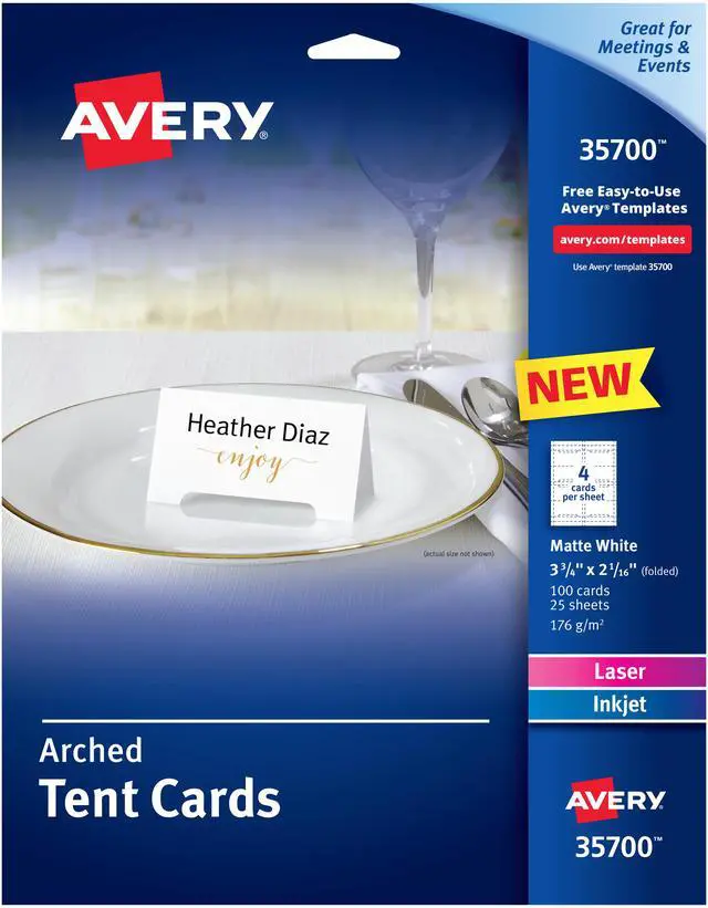 Alt view image 6 of 7 - Avery Arched Die-Cut Tent Cards 2-1/16" x 3-3/4", 65 lbs, 100 Cards
