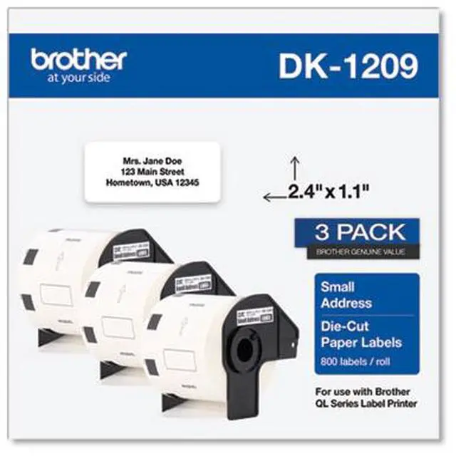 Alt view image 6 of 18 - Brother DK-1209 Small Address Paper Labels 2-4/10" x 1-1/10" Black on White 800 Labels/Roll 3 Rolls/Box (DK-12093PK)