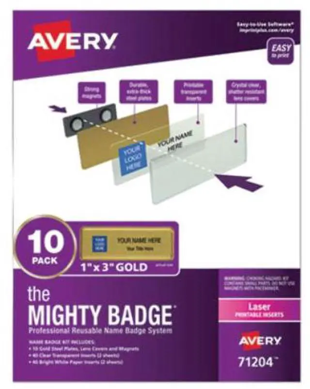 Alt view image 14 of 16 - The Mighty Badge, 1x3 Gold, 10 Reusable Name Tags 80 Laser Inserts