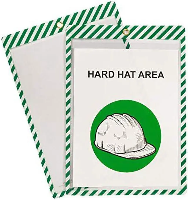 Alt view image 9 of 11 - Safety Striped Shop Ticket Holders, Green/White Stripes, both sides clear, 9 x 12, 25/BX, 44103