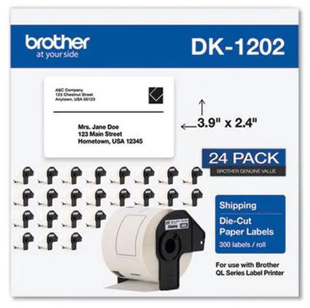 Alt view image 7 of 18 - Brother Genuine DK-120224PK Die-Cut Shipping Labels 300 Labels/Roll 24 Rolls/Box