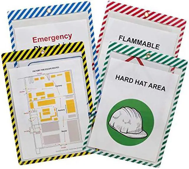 Alt view image 9 of 10 - Safety Striped Shop Ticket Holders, Assorted Stripes, both sides clear, 9 x 12, 25/BX, 44100