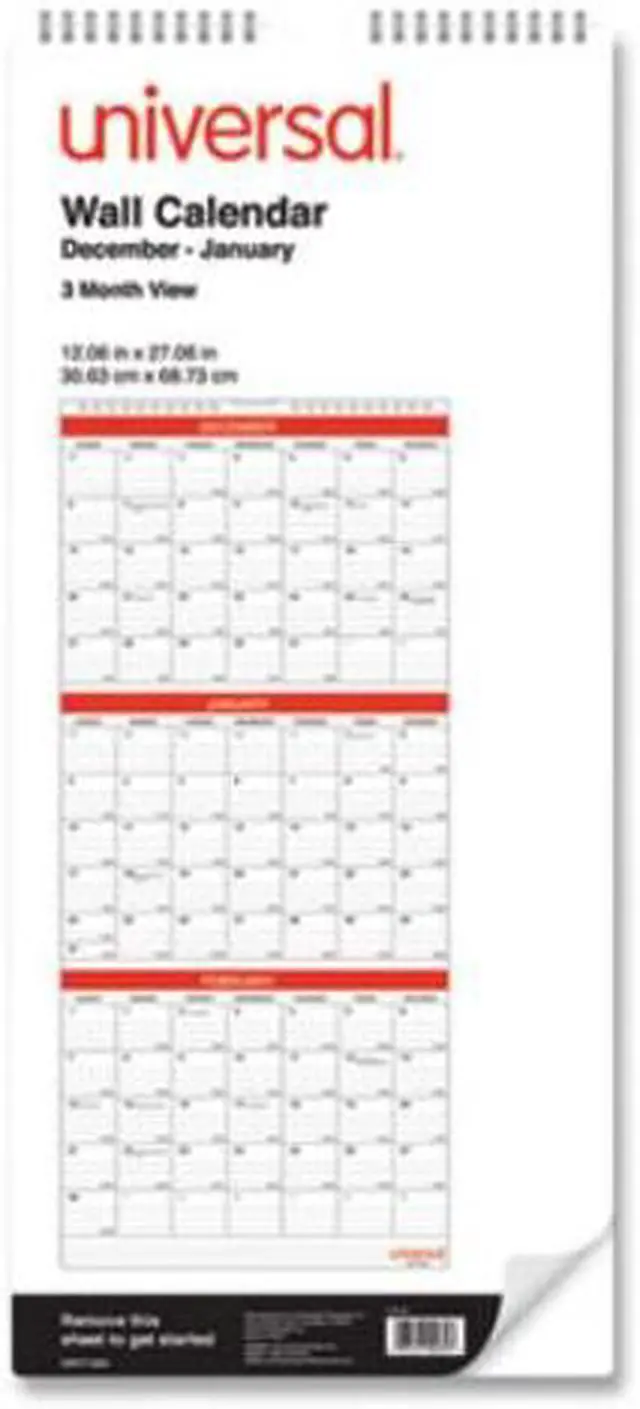 Alt view image 16 of 18 - Universal Three-Month Wall Calendar White/Black/Red 12 x 27 2021 71003