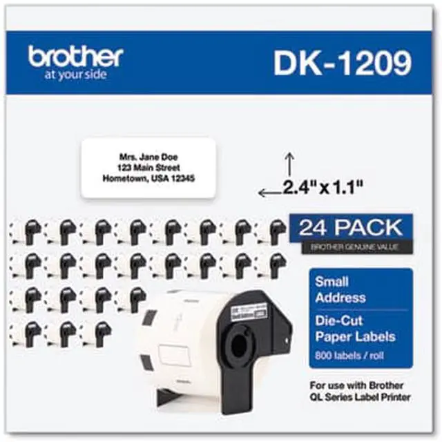 Alt view image 8 of 13 - Brother DK-1209 Small Address Paper Labels 2-4/10" x 1-1/10" Black on White 800 Labels/Roll 24 Rolls/Pack (DK-120924PK)