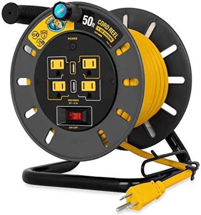 Alt view image 14 of 15 - Camco Power Grip 50-Foot Extension Cord Reel with USB Charging Ports 55291