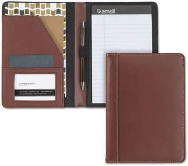 Alt view image 18 of 20 - Samsill Contrast Stitch Leather Padfolio 6 1/4w x 8 3/4h Open Style Brown 71736