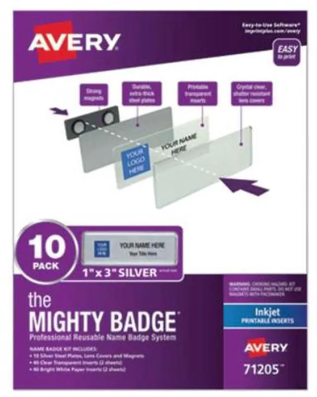 Alt view image 14 of 15 - The Mighty Badge 1x3 Silver, 10 Reusable Name Tags 80 Inkjet Inserts