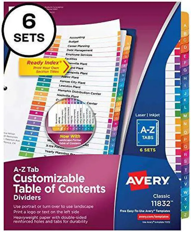 Alt view image 11 of 15 - Ready Index A-Z 26 Tab Dividers, Customizable TOC, 6 Sets (11832)