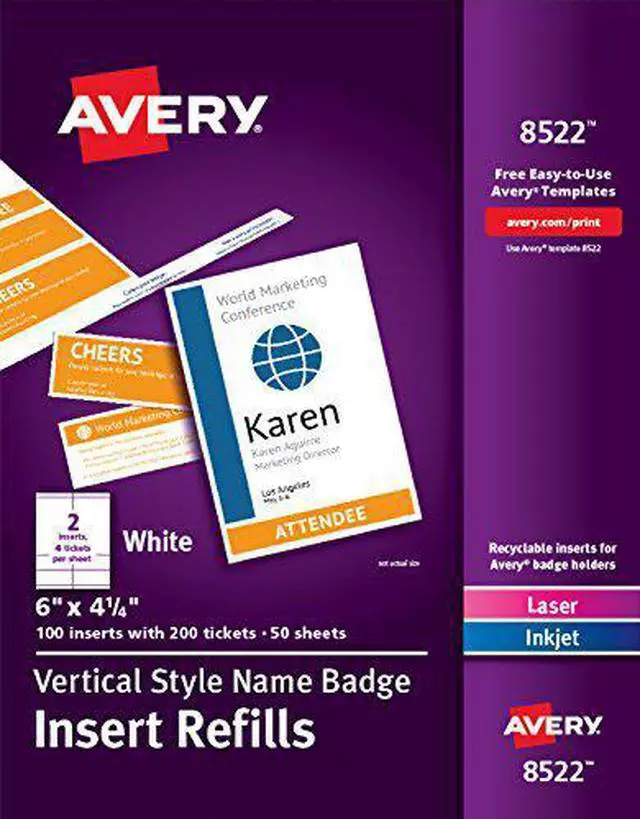Alt view image 10 of 12 - Avery® Vertical Name Badge Inserts, 6" x 4 1/4", White, Box Of 100 Inserts