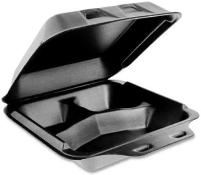 Alt view image 8 of 10 - Pactiv Foam Hinged Containers, Medium, 8 x 8.5 x 3, 3-Compartment, Black