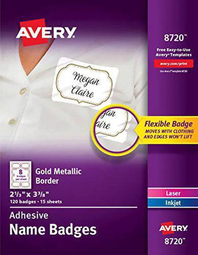 Alt view image 13 of 19 - avery selfadhesive removable name tag labels, gold metallic border, 21/3 x 33/8, 120 badges 8720, gold border