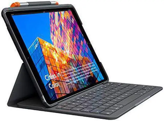 Alt view image 6 of 20 - Logitech iPad (7th Generation) Keyboard Case | Slim Folio with Integrated Wireless Keyboard (Graphite)