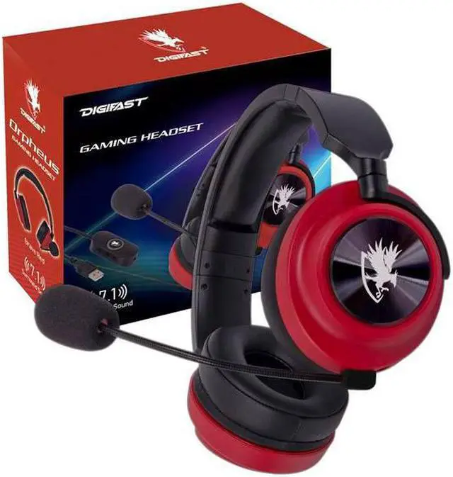 Alt view image 4 of 10 - Digifast Orpheus Red Gaming Headset, Noise-Canceling Adjustable Microphone, Remote Vol/Mic Control, Plug & Play, 50 mm driver