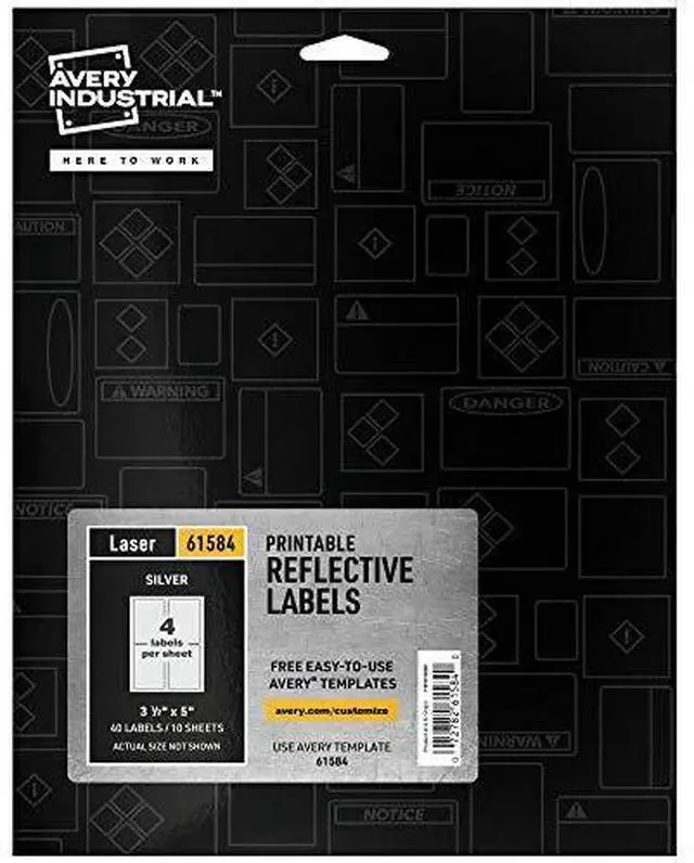 Main image of Avery Reflective Labels, 3.5" x 5" Silver Reflective Sign Labels, Laser Printable, 40 Labels (61584)