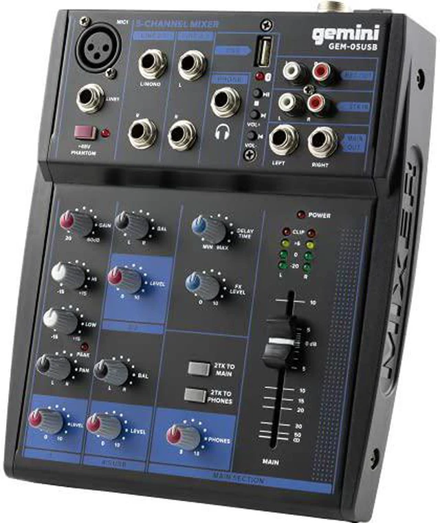 Alt view image 10 of 20 - Gemini compact 5-channel Bluetooth mixer with USB playback