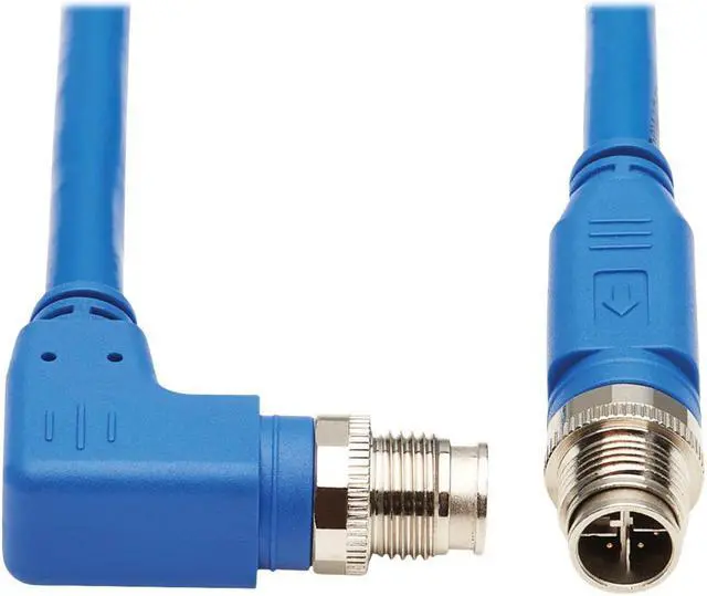 Alt view image 2 of 9 - Tripp Lite M12 X-Code Cat6a Shielded Ethernet Cable, Right-Angle M12 Cable, 10G F/UTP CMR-LP (M/M), IP68, 60W Power over Ethernet, Blue, 6.6 Feet / 2 Meters (NM12-6A3-02M-BL)