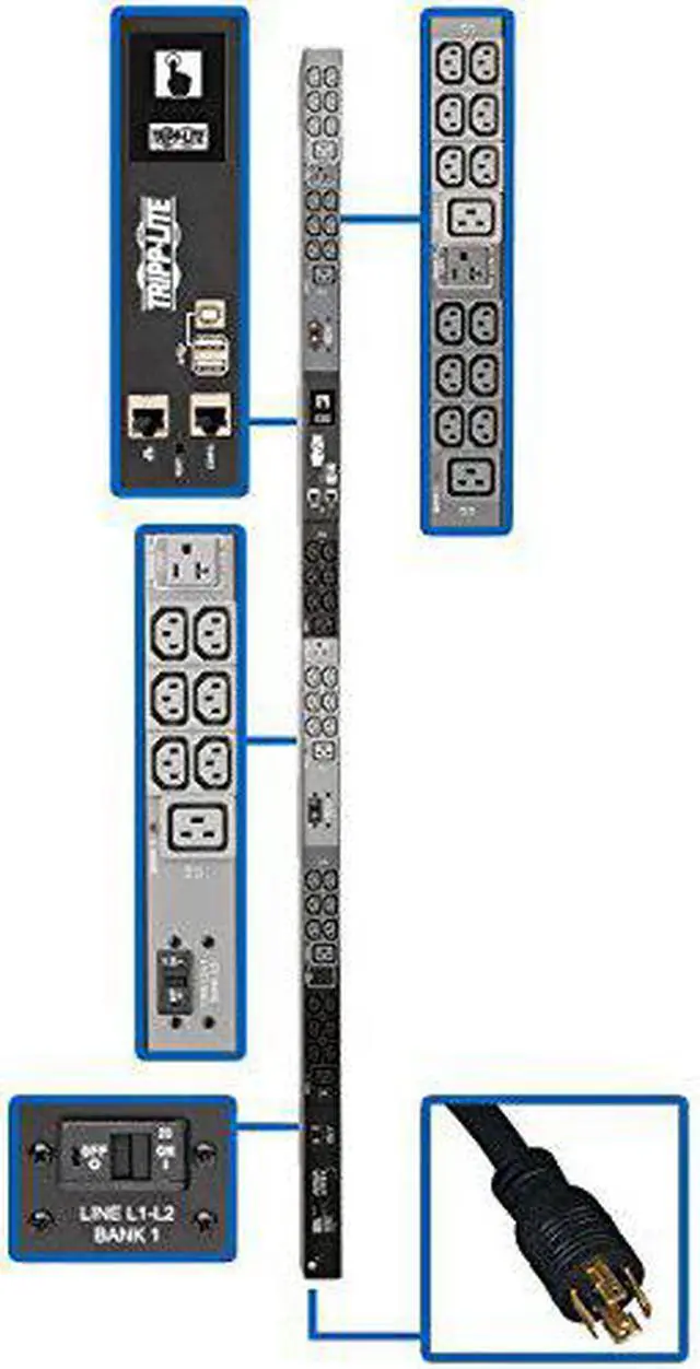 Alt view image 6 of 18 - Tripp Lite - PDU3EVN6L2130 - Tripp Lite 3-Phase PDU Monitored 8.6kW 208/120V 36 C13; 6 C19; 5-15/20R TAA - Monitored -
