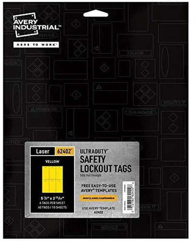Alt view image 3 of 7 - Avery UltraDuty Printable Lock Out Tag Out Blank Yellow Printable Hang Tags, 50lb Pull-Strength for Safety & LOTO, 60ct, 5.5" x 2.83" (62402)
