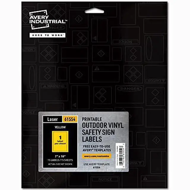 Alt view image 3 of 7 - Avery Industrial Adhesive Vinyl Signs, 15ct, 7" x 10", Caution Sign Yellow Durable for Outdoors, Laser Printable (61554)